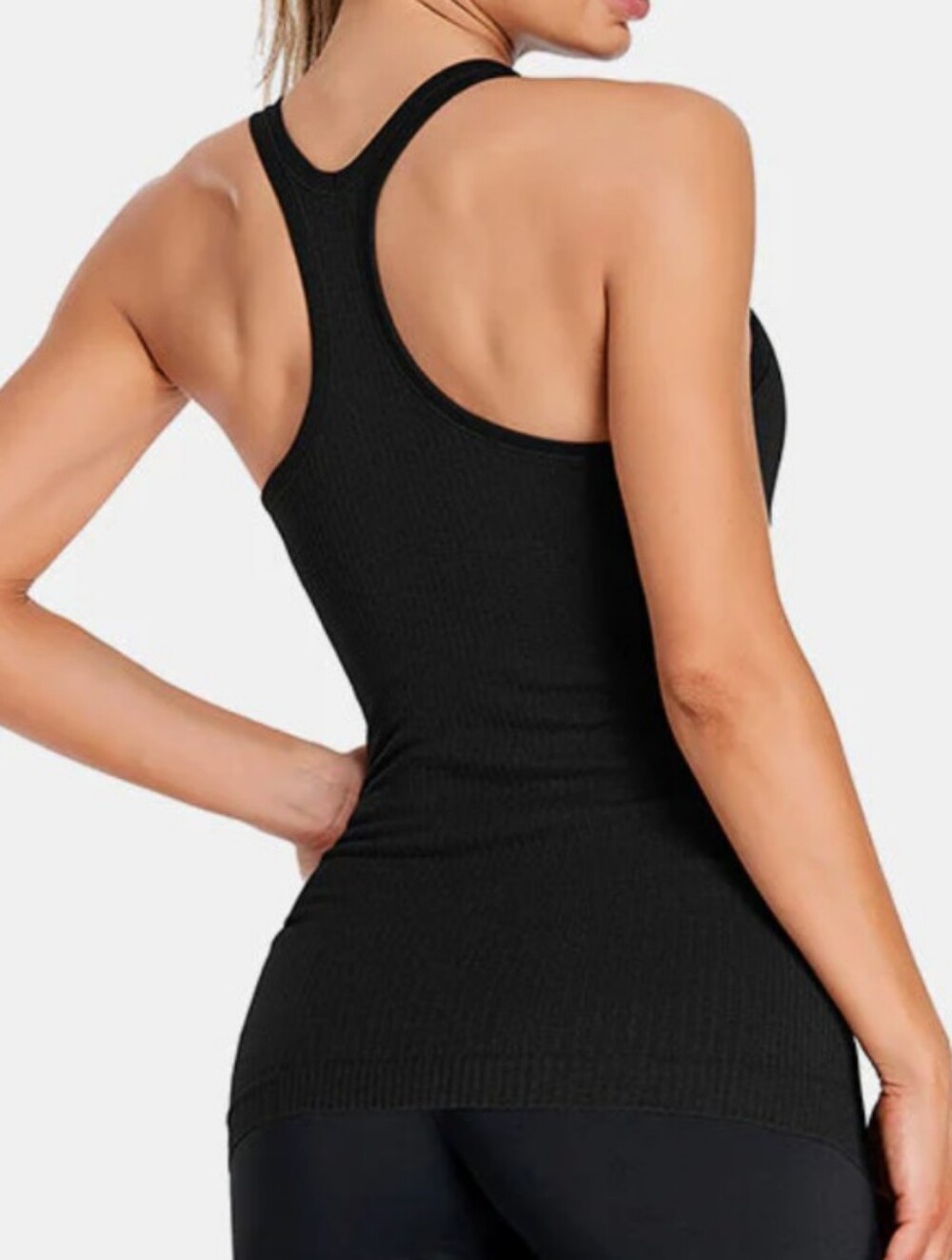 ATTRACO Black Ribbed Racerback Tank Top - Picture 3 of 8